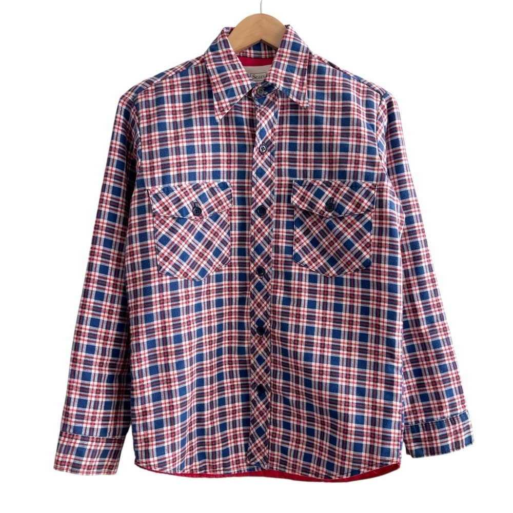Vintage Sears Quilted Button Up Plaid Shirt Shacket